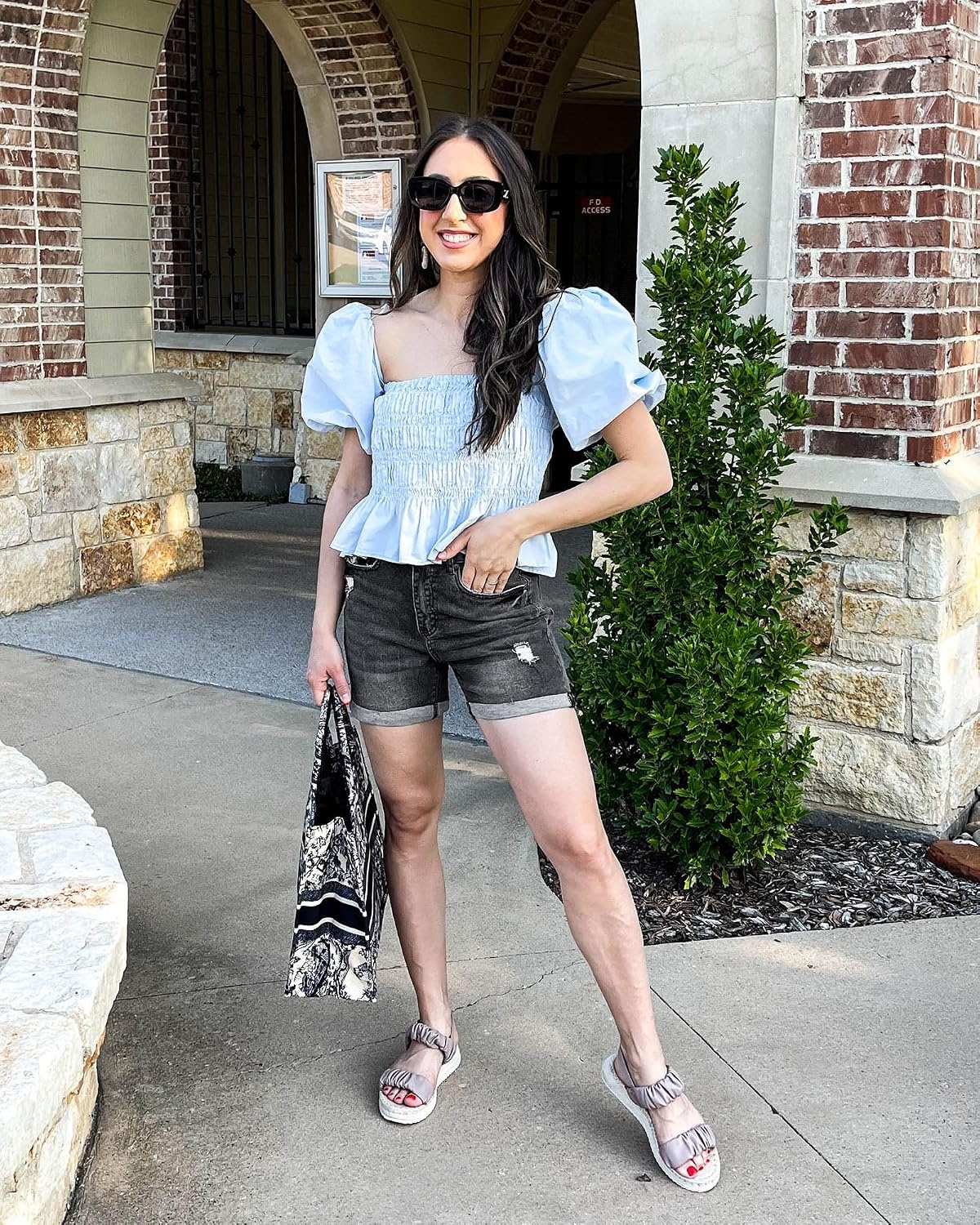 image:imageLookbookStore Jean Shorts Womens High Waisted Rolled Hem Ripped Denim Jorts Womens Denim Shorts High Rise Fit Stretchy Denim Distressed Ripped Folded Hem Mid Thigh Shorts Summer Vacation OutfitsFaded Black