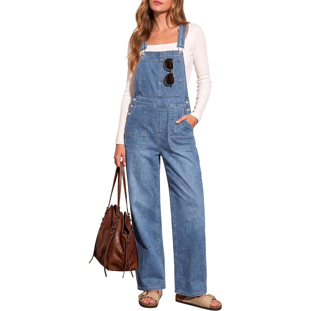 image:imageLookbookStore Denim Overalls for Women Stretchy Straight Leg Bib Jumpsuits Adjustable Bib Straps 275 Inch Inseam Relaxed Baggy Loose Fit Jean Overalls Denim Jumpsuit for Women Daily Wear amp WorkBay Blue