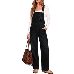 LookbookStore Denim Overalls for Women Stretchy Straight Leg Bib Jumpsuits | Adjustable Bib Straps, 27.5 Inch Inseam, Relaxed Baggy Loose Fit, Jean Overalls, Denim Jumpsuit for Women, Daily Wear & Work(Washed Black)