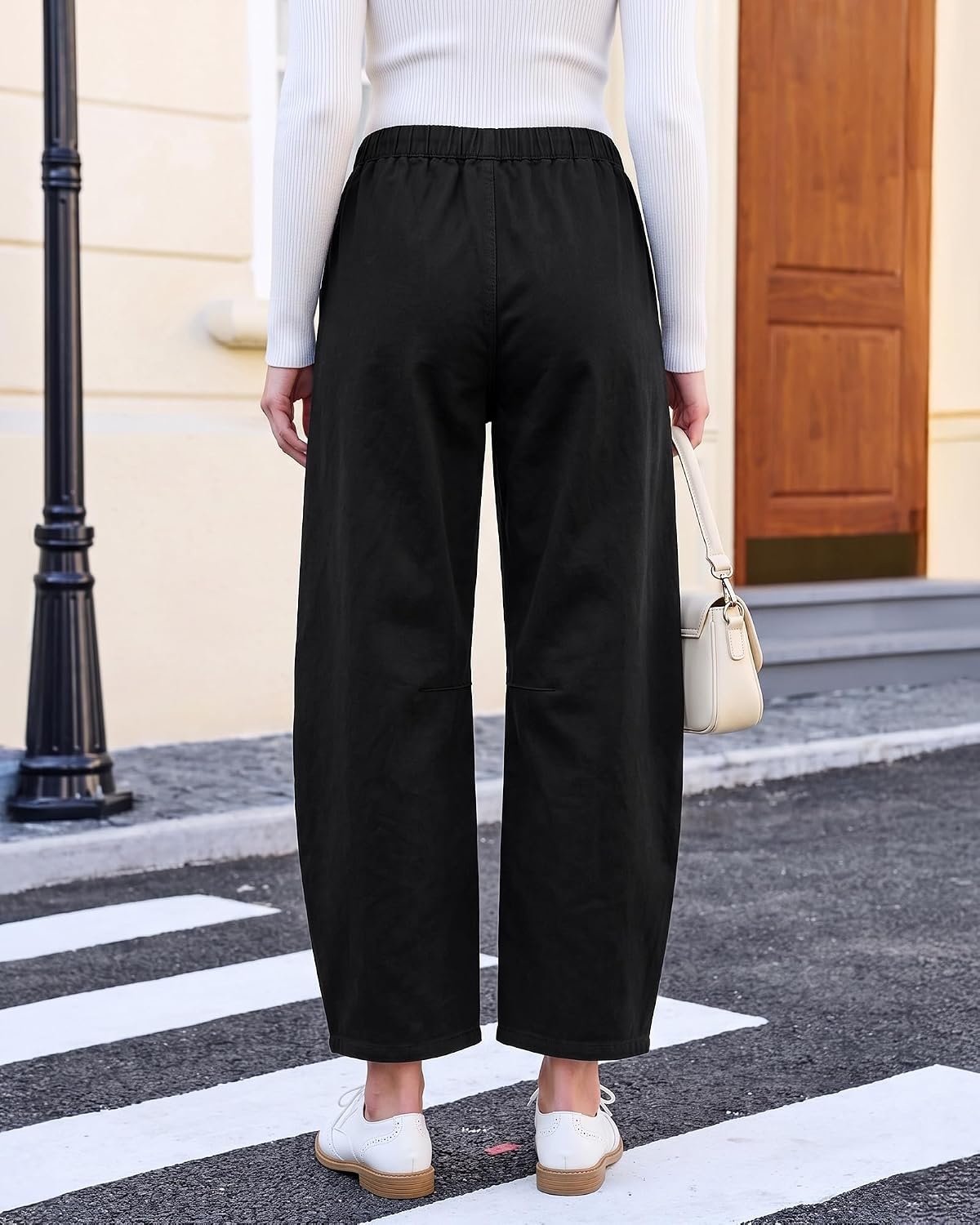 image:imageLookbookStore Barrel Jeans Women High Waisted Drawstring Crop Denim PantsTrue Black