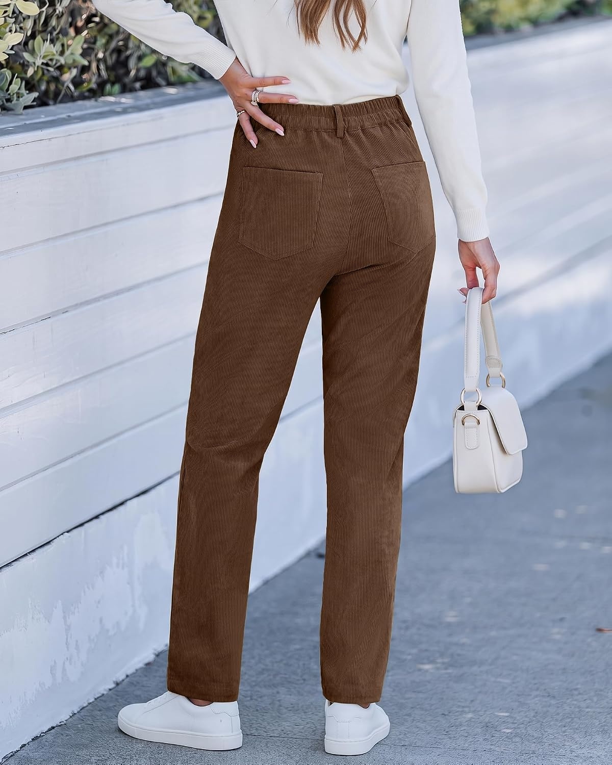 image:imageLookbookStore Corduroy Pants Women Straight Leg High Waist Casual TrousersCocoa Brown