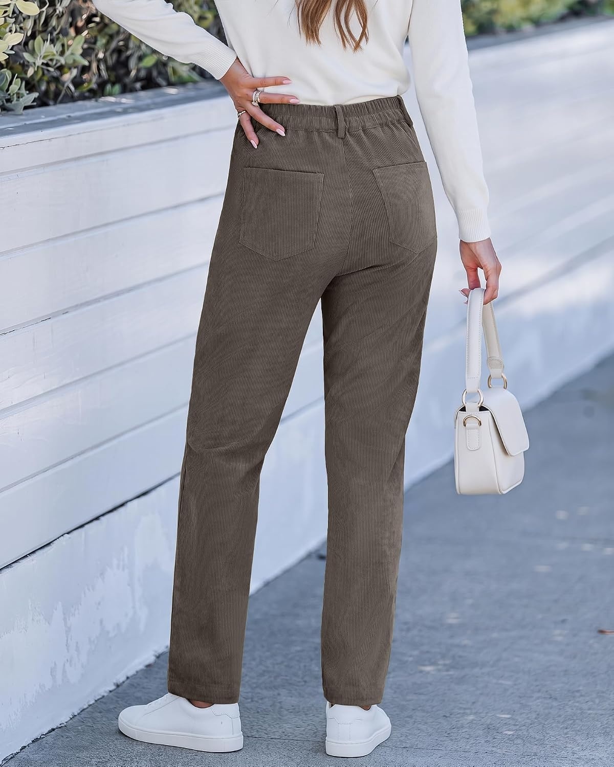 image:imageLookbookStore Corduroy Pants Women Straight Leg High Waist Casual TrousersDark Gray