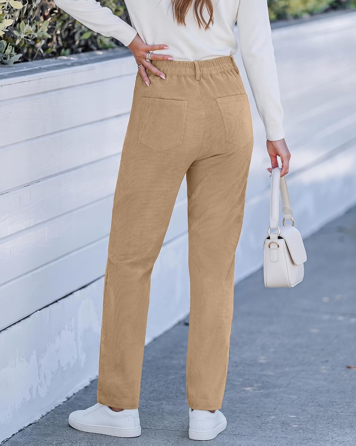 image:imageLookbookStore Corduroy Pants Women Straight Leg High Waist Casual TrousersPale Khaki