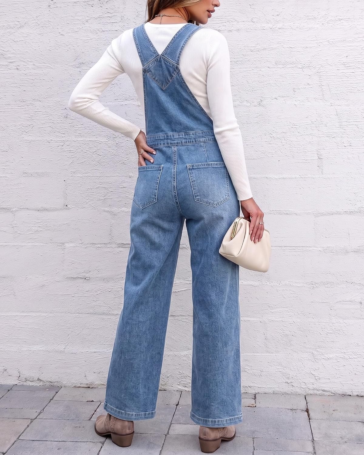 image:imageLookbookStore Denim Overalls for Women Stretchy Straight Leg Bib JumpsuitsBay Blue
