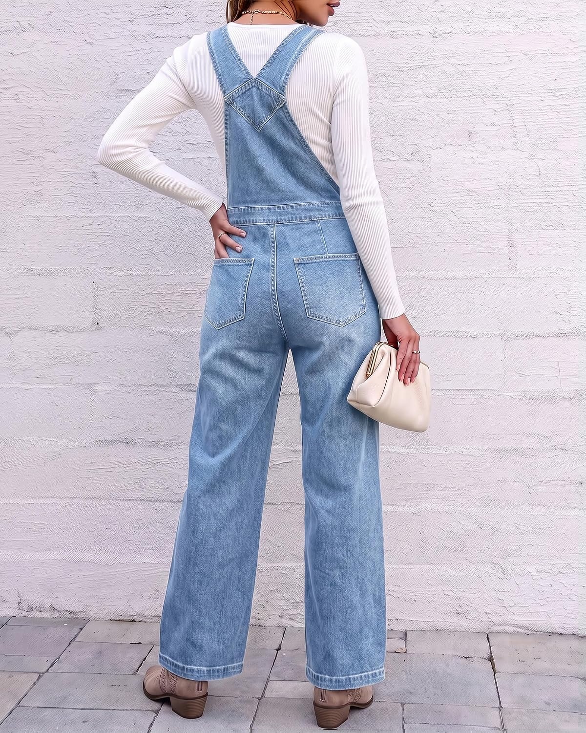 image:imageLookbookStore Denim Overalls for Women Stretchy Straight Leg Bib JumpsuitsCool Blue