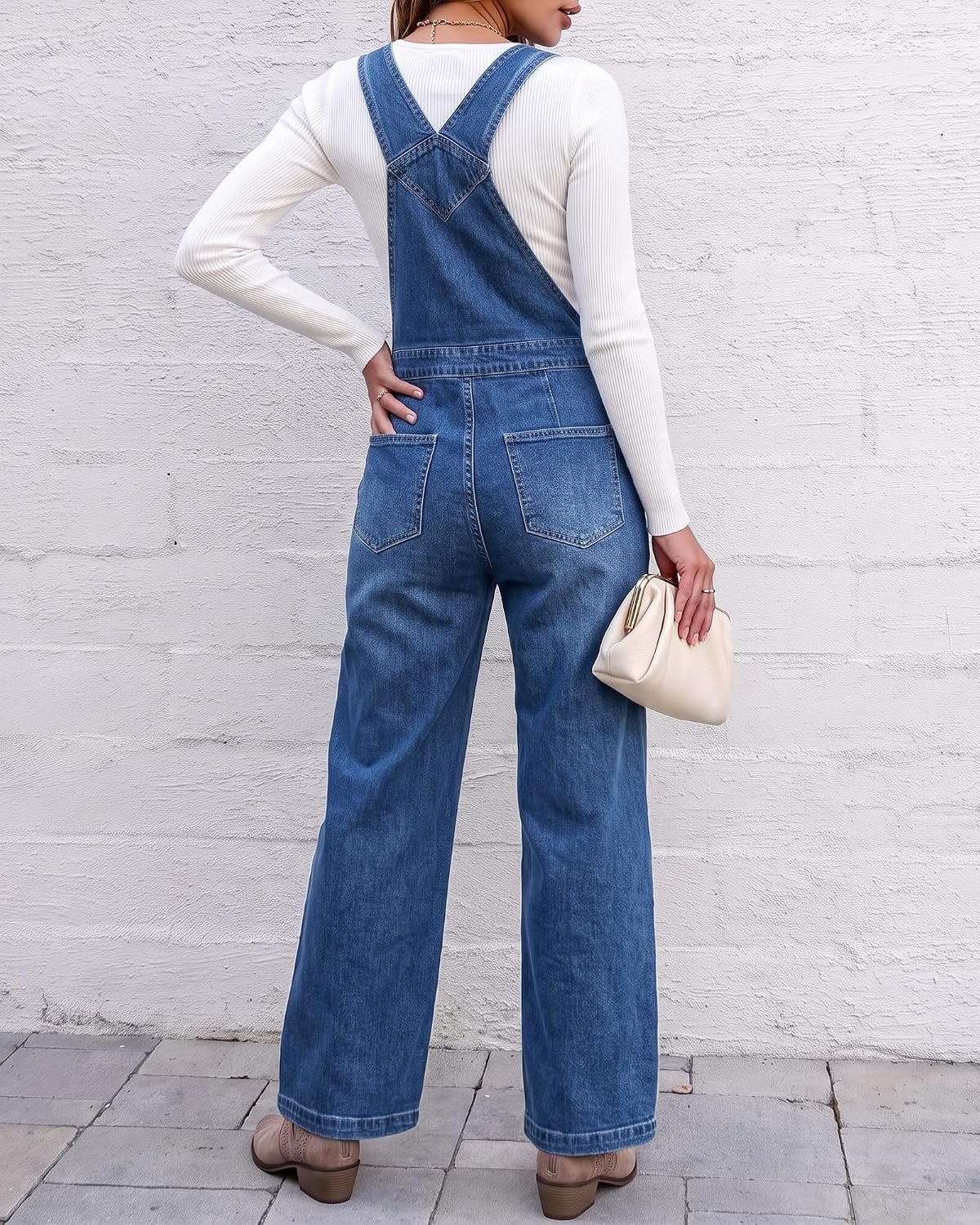 image:imageLookbookStore Denim Overalls for Women Stretchy Straight Leg Bib JumpsuitsMedium Blue