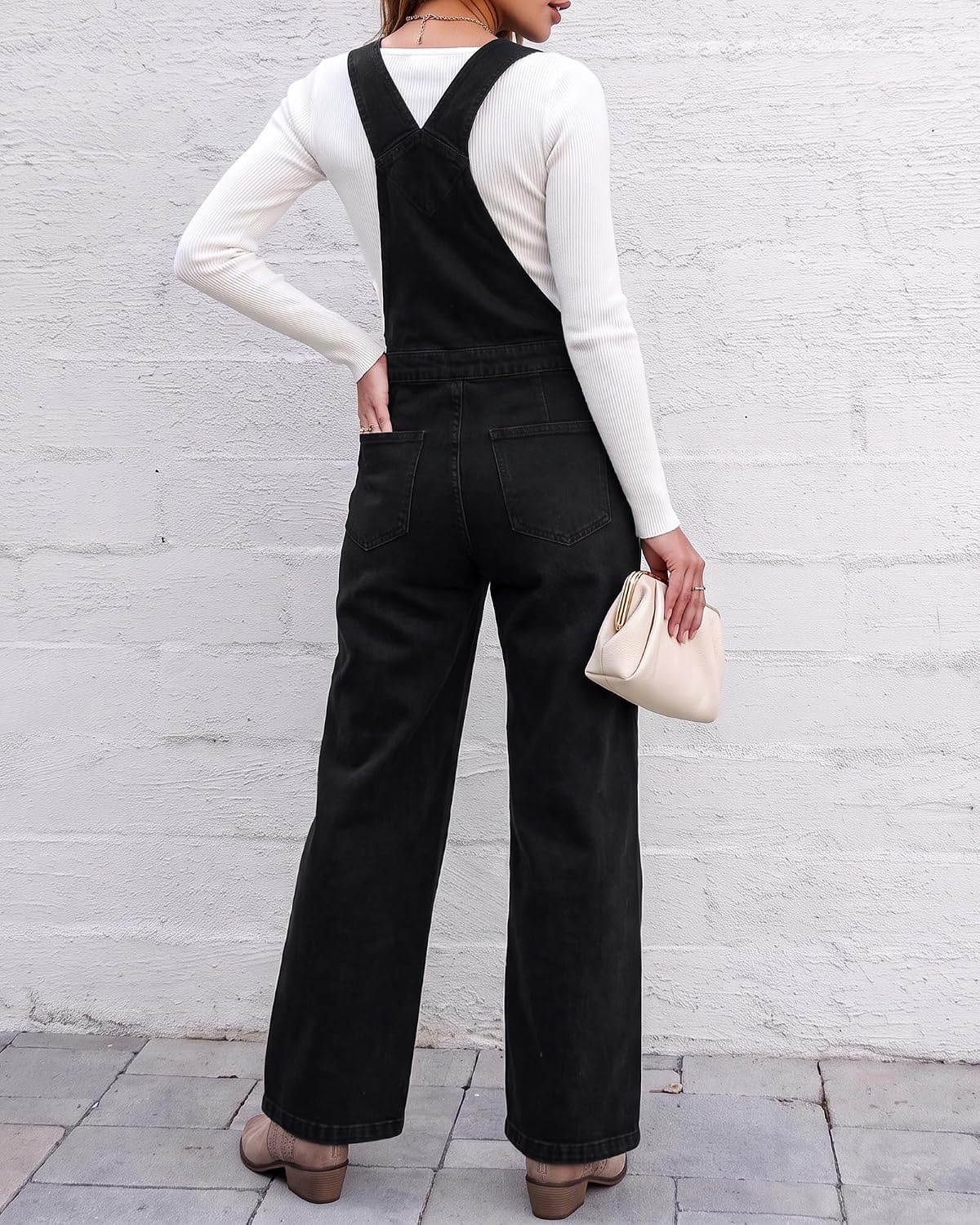 image:imageLookbookStore Denim Overalls for Women Stretchy Straight Leg Bib JumpsuitsWashed Black