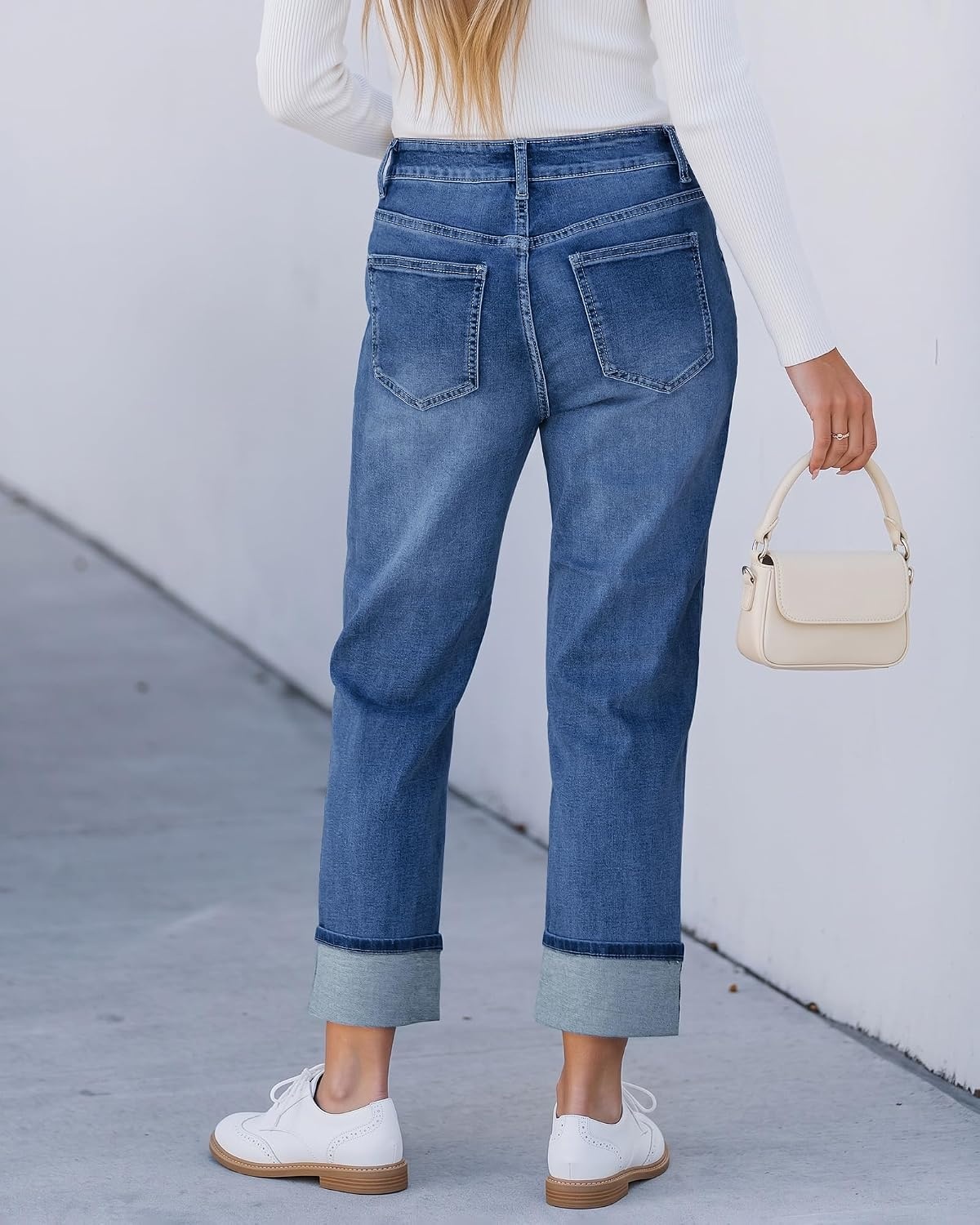 image:imageLookbookStore Straight Leg Jeans for Women Capri High Waisted Denim PantsClassic Blue