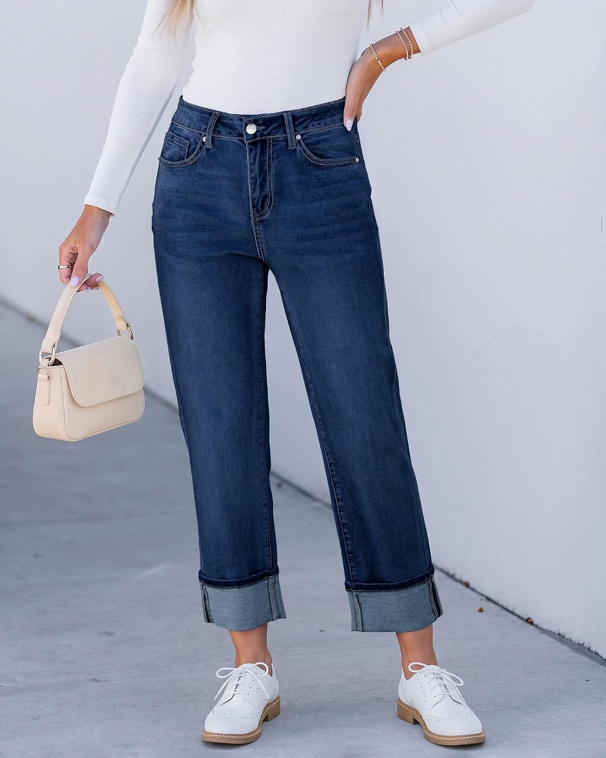 image:imageLookbookStore Straight Leg Jeans for Women Capri High Waisted Denim PantsDarkness Blue