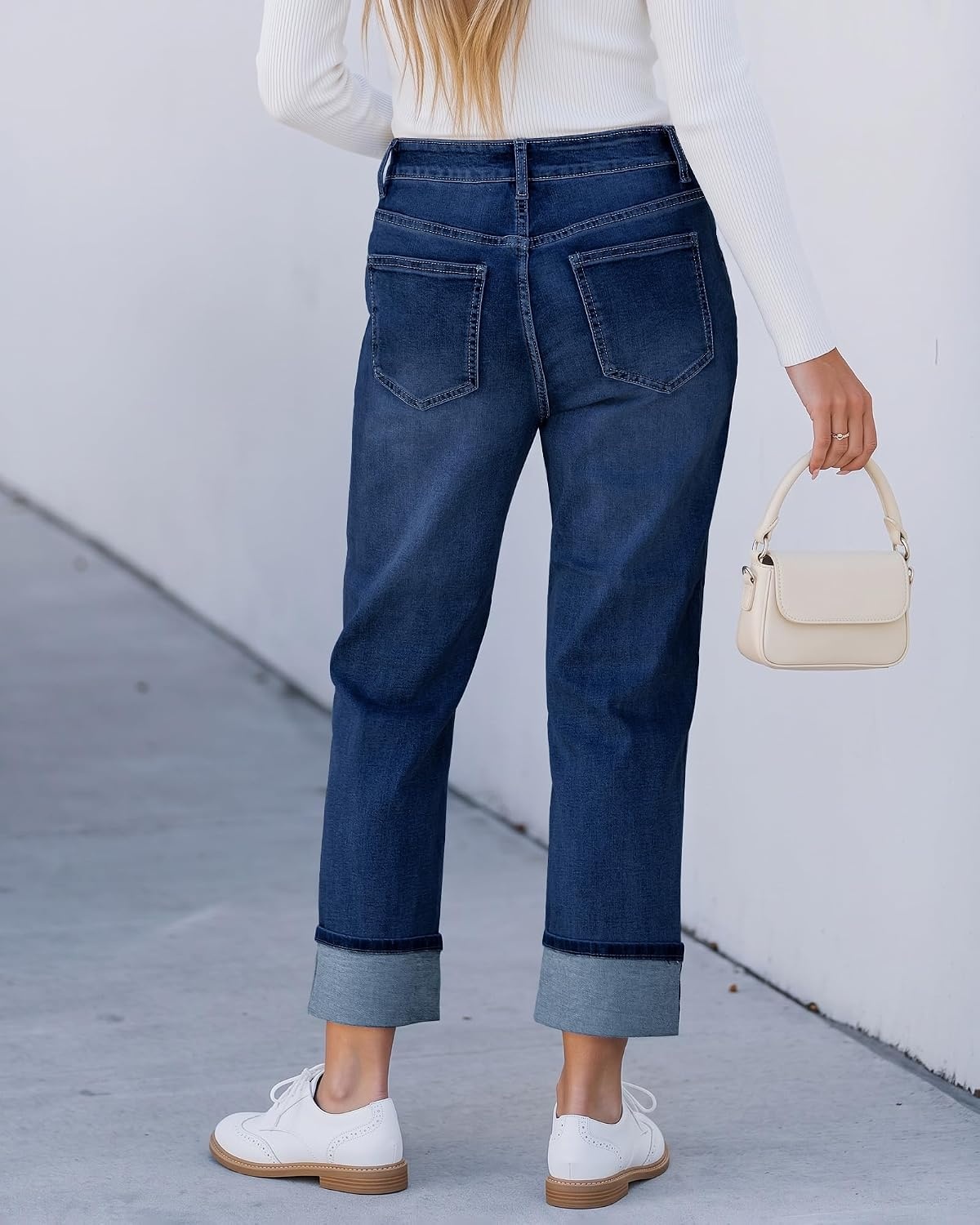 image:imageLookbookStore Straight Leg Jeans for Women Capri High Waisted Denim PantsDarkness Blue
