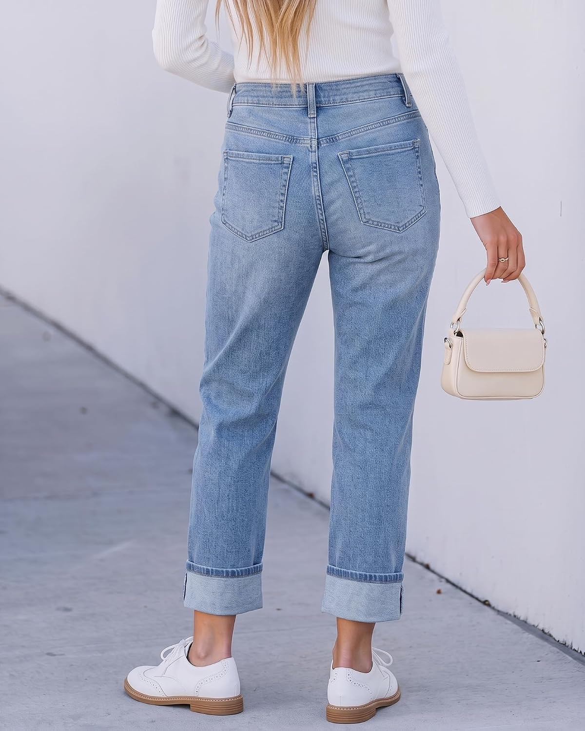 image:imageLookbookStore Straight Leg Jeans for Women Capri High Waisted Denim PantsLagoon Blue