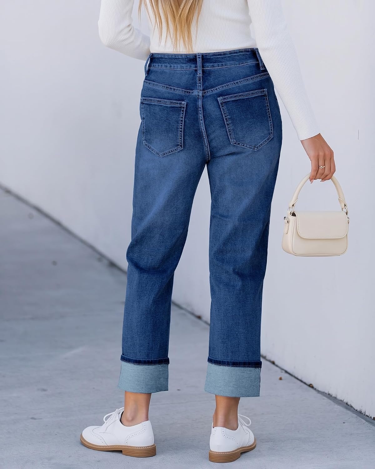 image:imageLookbookStore Straight Leg Jeans for Women Capri High Waisted Denim PantsNightfall Blue