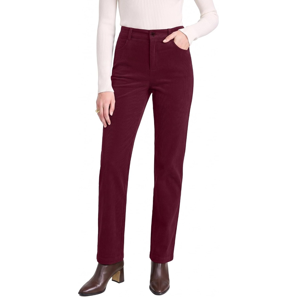 image:imageLookbookStore Corduroy Pants Women Straight Leg High Waist Casual TrousersWine Red