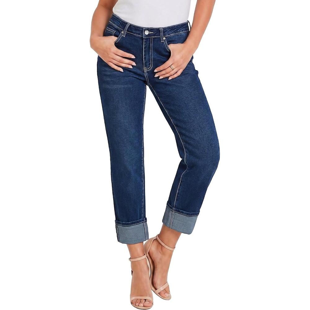 image:imageLookbookStore Straight Leg Jeans for Women Capri High Waisted Denim PantsDarkness Blue