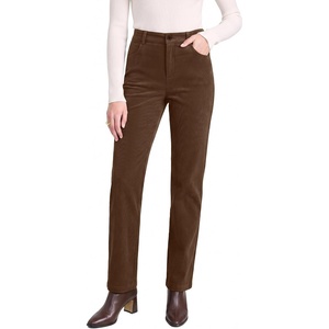 LookbookStore Corduroy Pants Women Straight Leg High Waist Casual Trousers(Cocoa Brown)