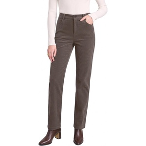 LookbookStore Corduroy Pants Women Straight Leg High Waist Casual Trousers(Dark Gray)