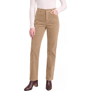 LookbookStore Corduroy Pants Women Straight Leg High Waist Casual Trousers(Pale Khaki)