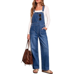 LookbookStore Denim Overalls for Women Stretchy Straight Leg Bib Jumpsuits(Medium Blue)
