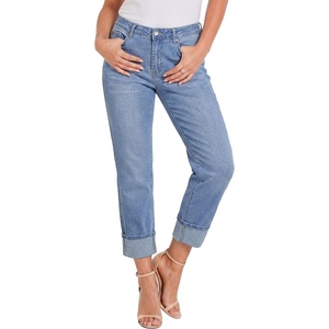 LookbookStore Straight Leg Jeans for Women Capri High Waisted Denim Pants(Lagoon Blue)