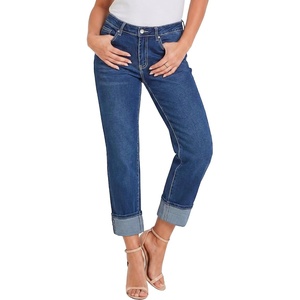LookbookStore Straight Leg Jeans for Women Capri High Waisted Denim Pants(Nightfall Blue)