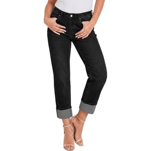 LookbookStore Straight Leg Jeans for Women Capri High Waisted Denim Pants(Washed Black)