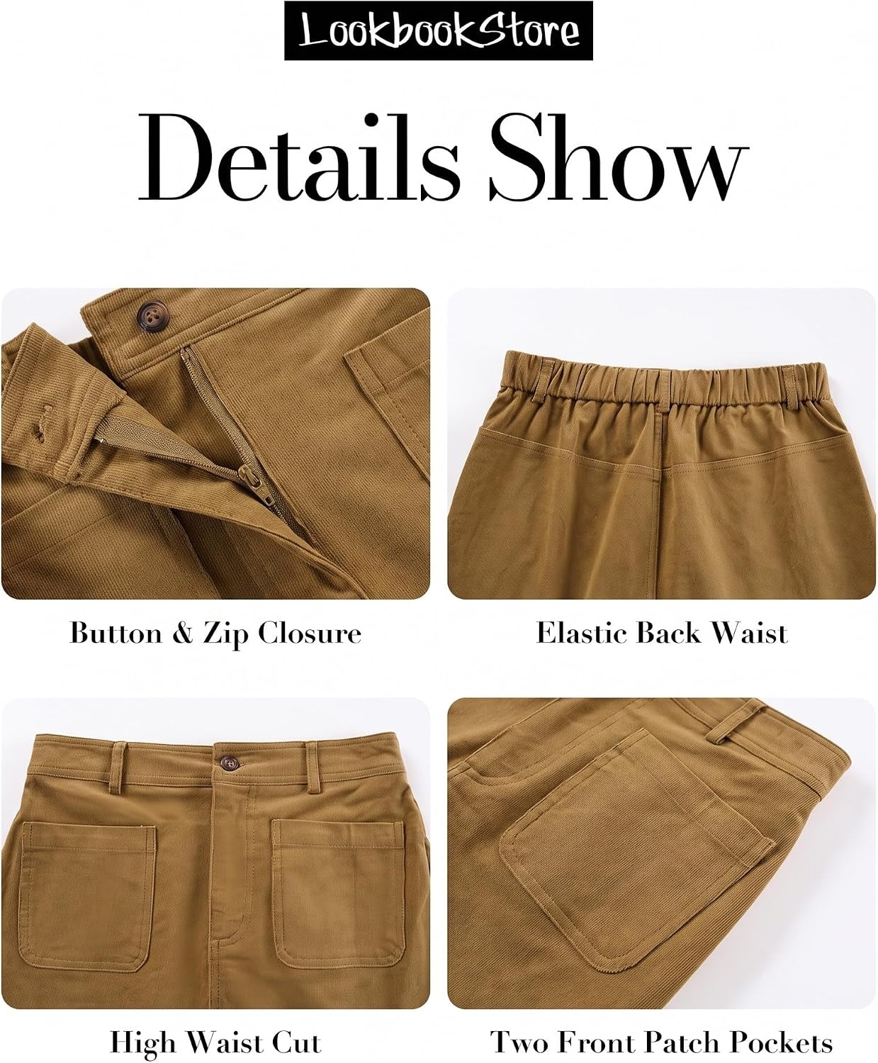 image:imageLookbookStore Corduroy Skirts for Women High Waisted Stretchy Short SkirtsToffee Brown