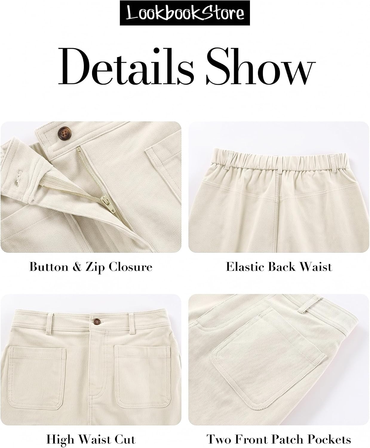 image:imageLookbookStore Corduroy Skirts for Women High Waisted Stretchy Short SkirtsTurtledove