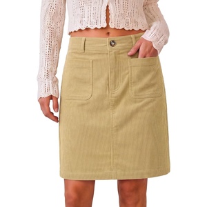LookbookStore Corduroy Skirts for Women High Waisted Stretchy Short Skirts(Almond)