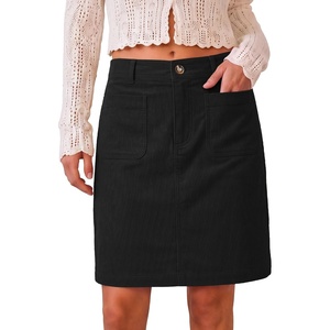 LookbookStore Corduroy Skirts for Women High Waisted Stretchy Short Skirts(Black)
