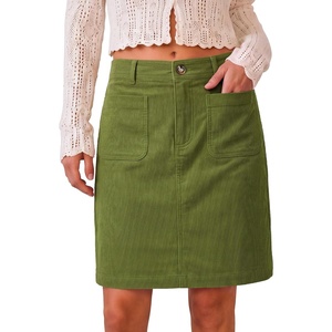 LookbookStore Corduroy Skirts for Women High Waisted Stretchy Short Skirts(Olive Green)