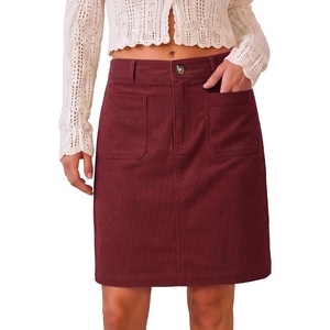 LookbookStore Corduroy Skirts for Women High Waisted Stretchy Short Skirts(Wine Red)