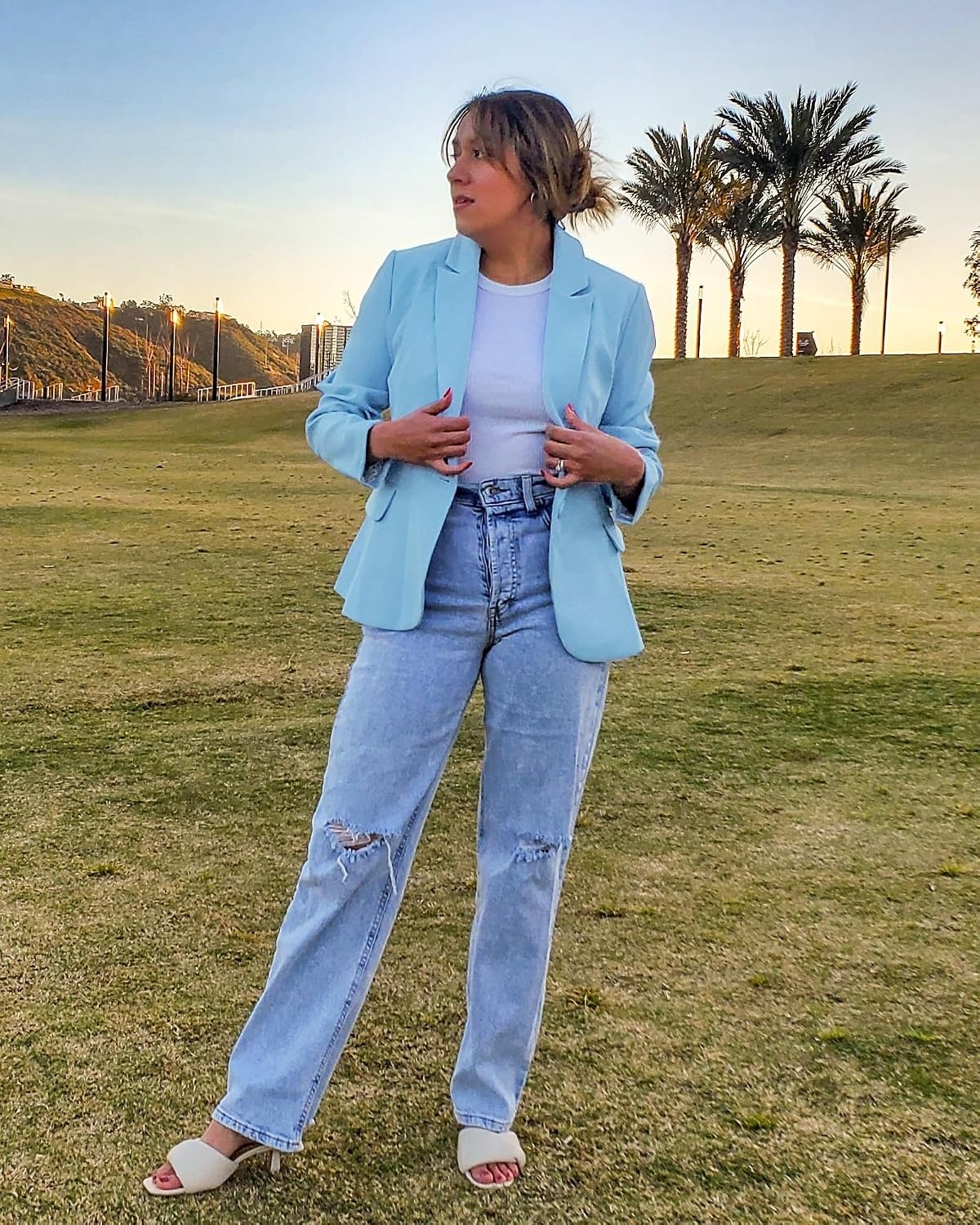 image:imageLookbookStore Blazers for Women Business Casual Long Sleeves Suit JacketsAiry Blue