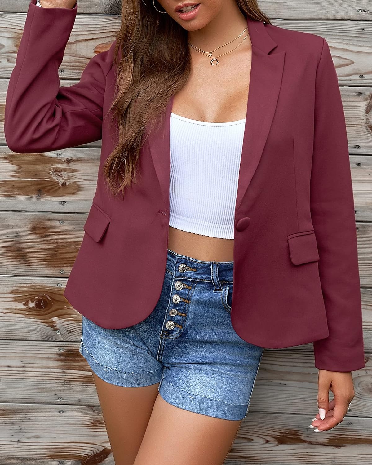 image:imageLookbookStore Blazers for Women Business Casual Long Sleeves Suit JacketsDark Red