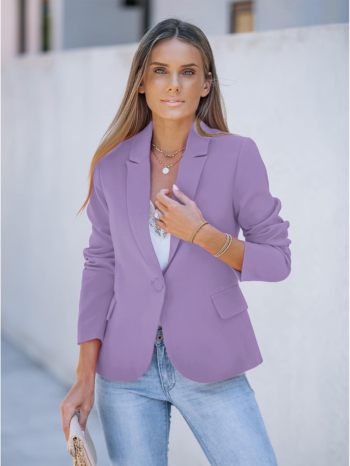 image:imageLookbookStore Blazers for Women Business Casual Long Sleeves Suit JacketsLavender