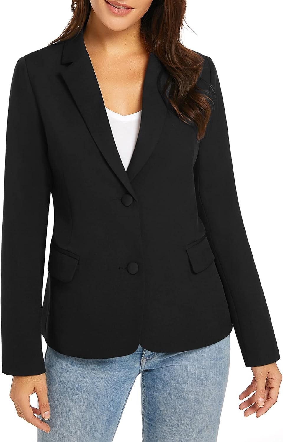image:imageLookbookStore Blazers for Women Business Casual Long Sleeves Suit JacketsTwo Buttons Black