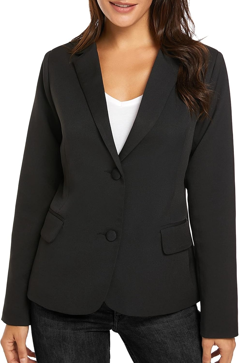 image:imageLookbookStore Blazers for Women Business Casual Long Sleeves Suit JacketsTwo Buttons Black