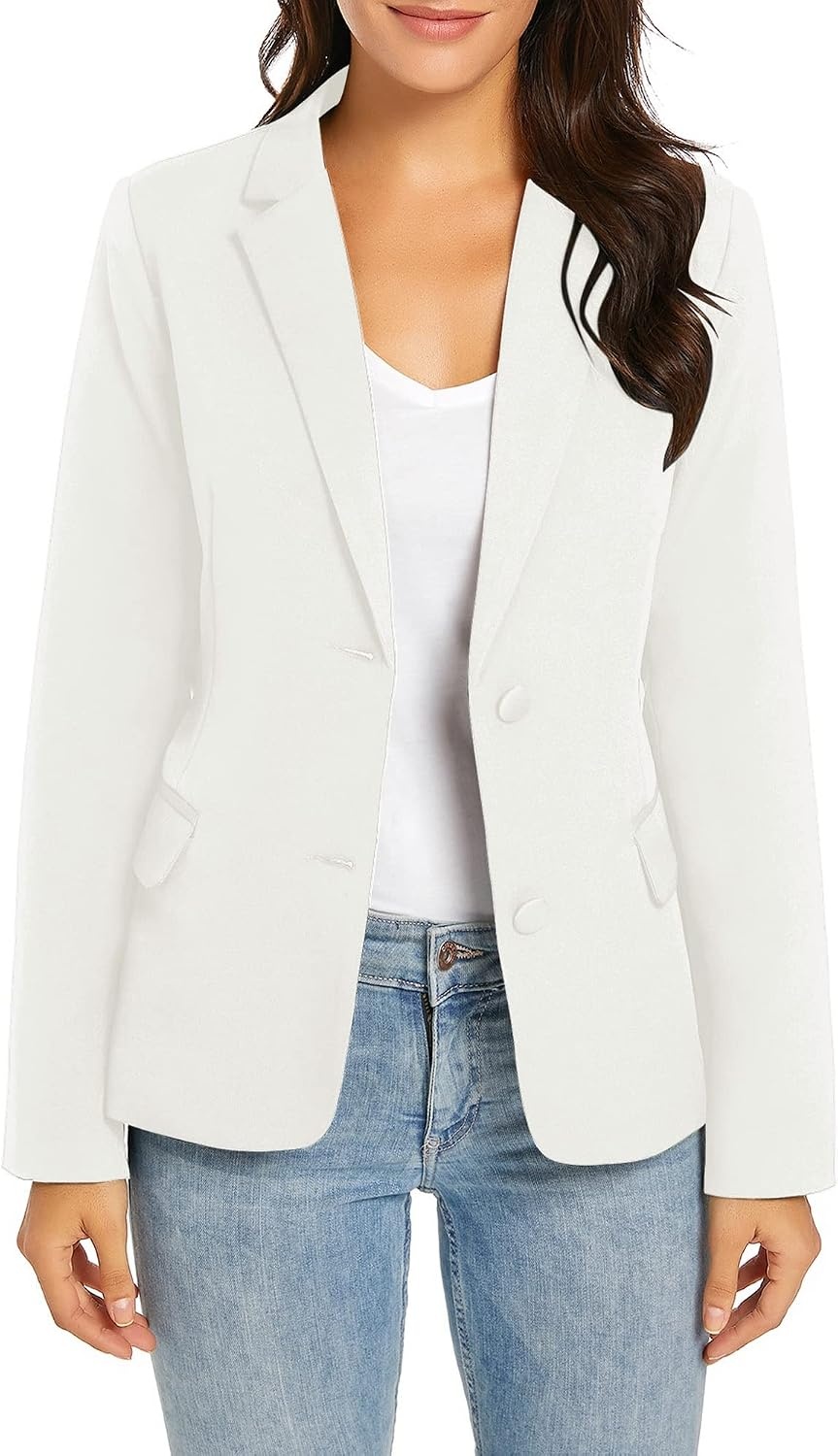image:imageLookbookStore Blazers for Women Business Casual Long Sleeves Suit JacketsTwo Buttons Brilliant White W Striped Lining
