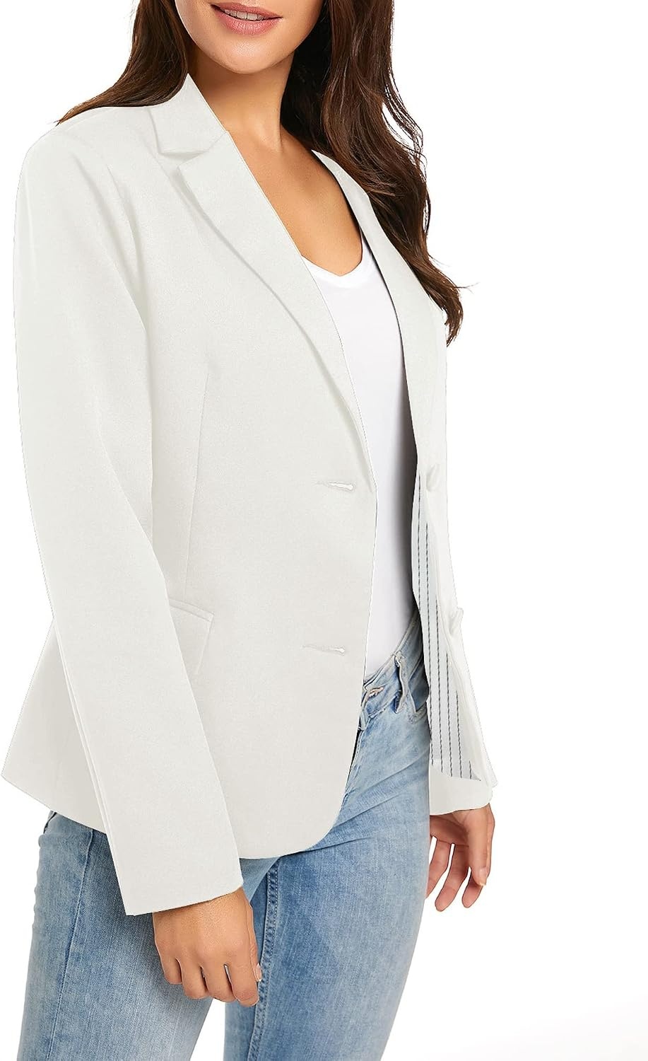 image:imageLookbookStore Blazers for Women Business Casual Long Sleeves Suit JacketsTwo Buttons Brilliant White W Striped Lining