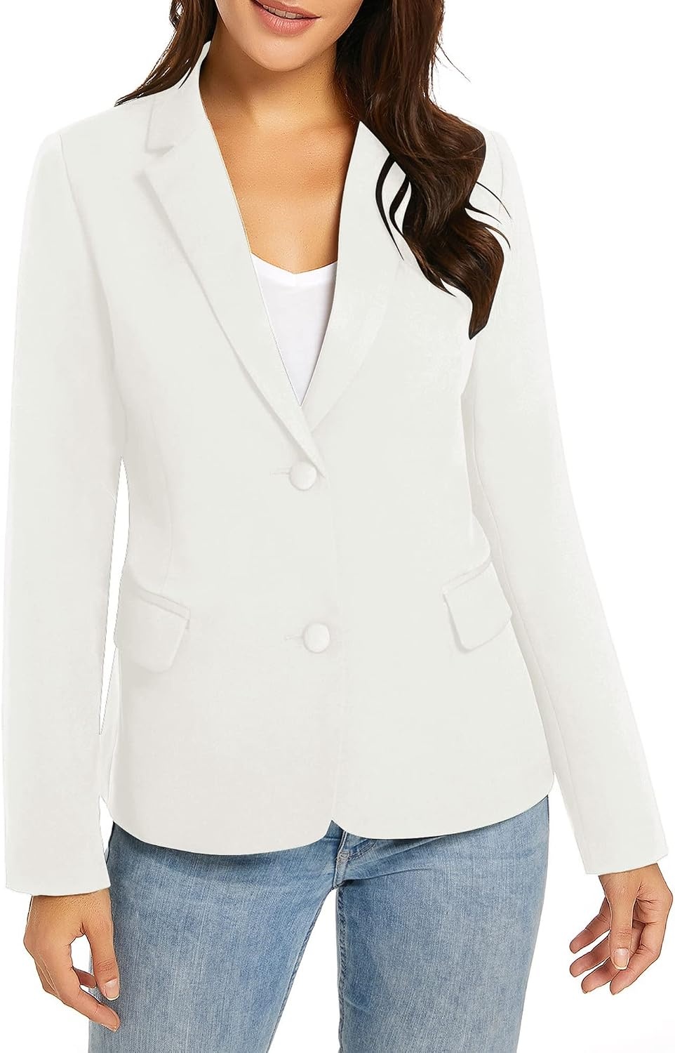 image:imageLookbookStore Blazers for Women Business Casual Long Sleeves Suit JacketsTwo Buttons Brilliant White W Striped Lining