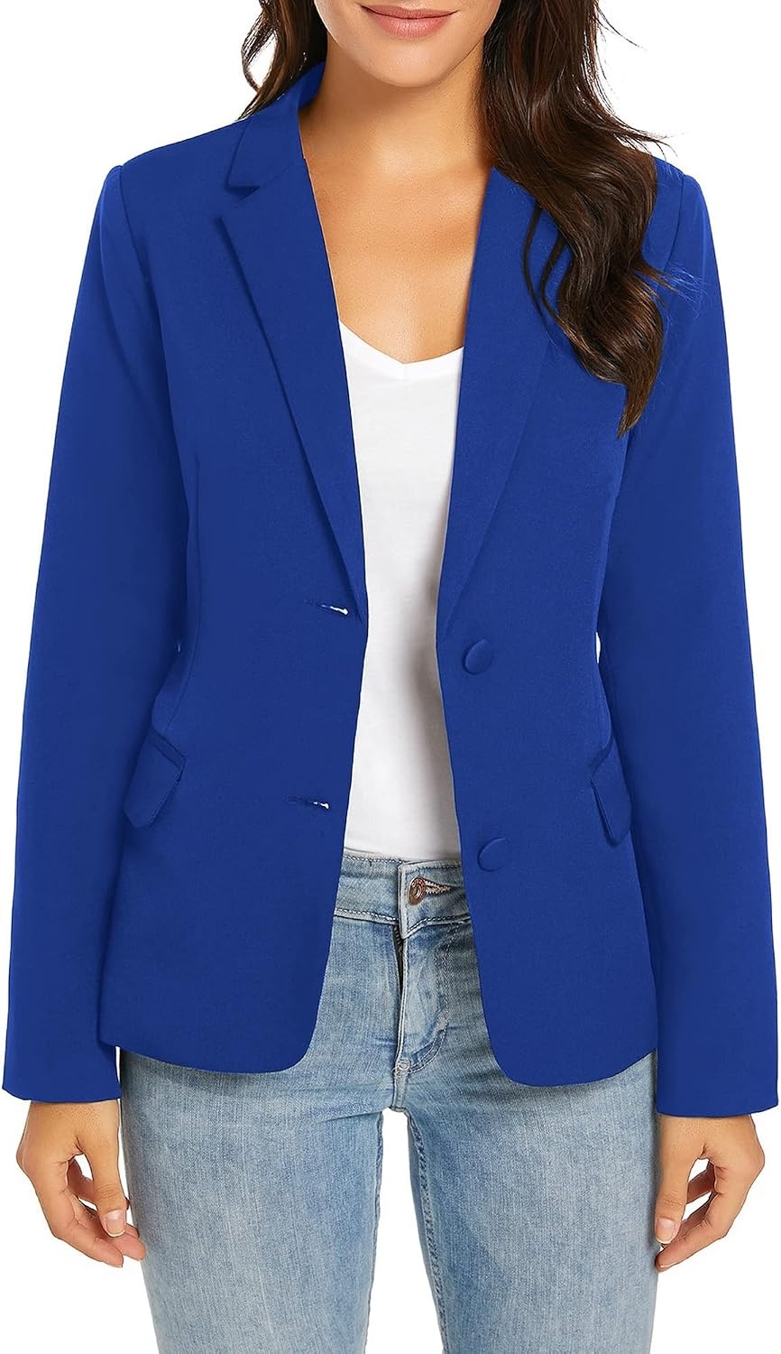 image:imageLookbookStore Blazers for Women Business Casual Long Sleeves Suit JacketsTwo Buttons Lapis Blue W Striped Lining