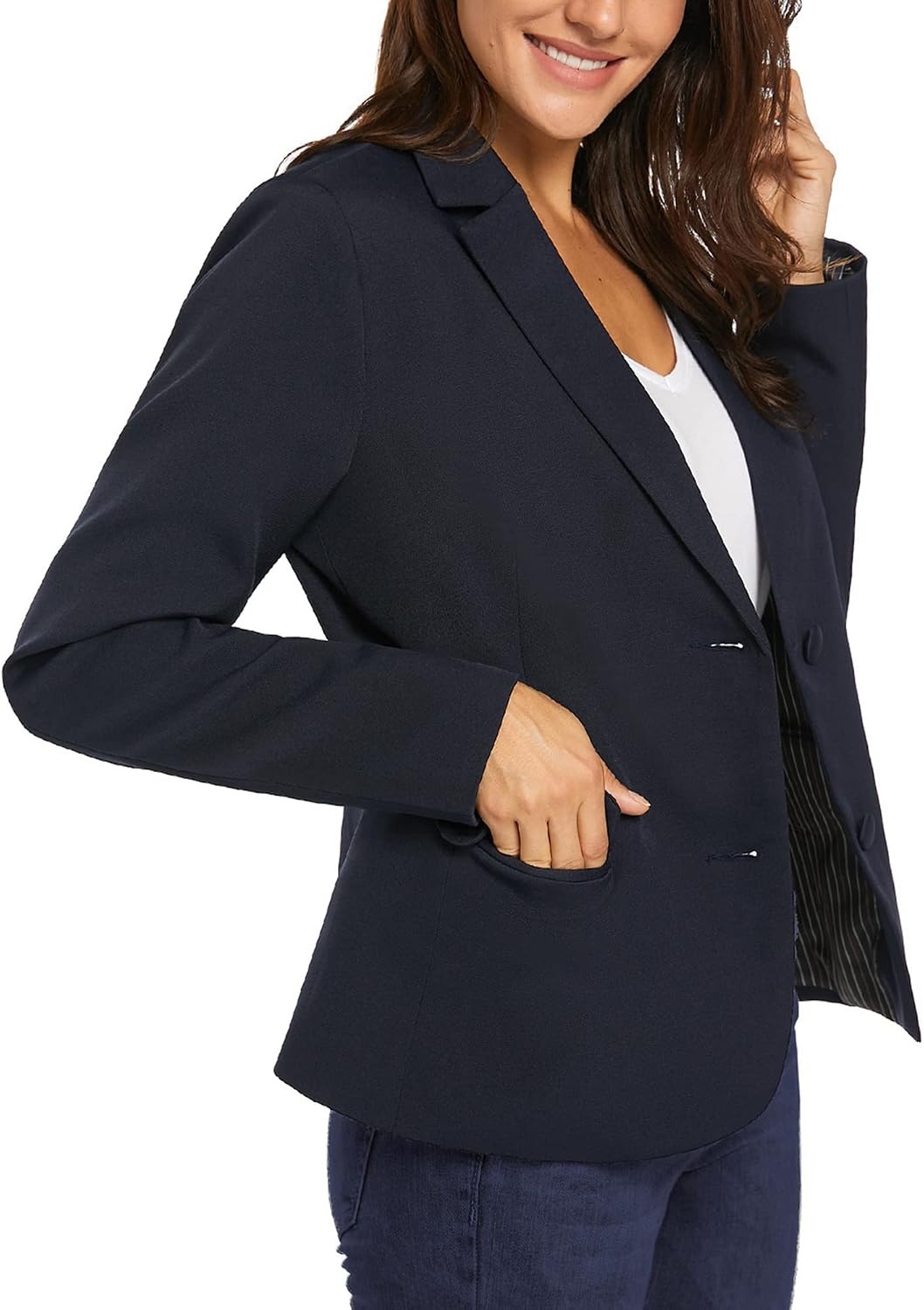 image:imageLookbookStore Blazers for Women Business Casual Long Sleeves Suit JacketsTwo Buttons Navy