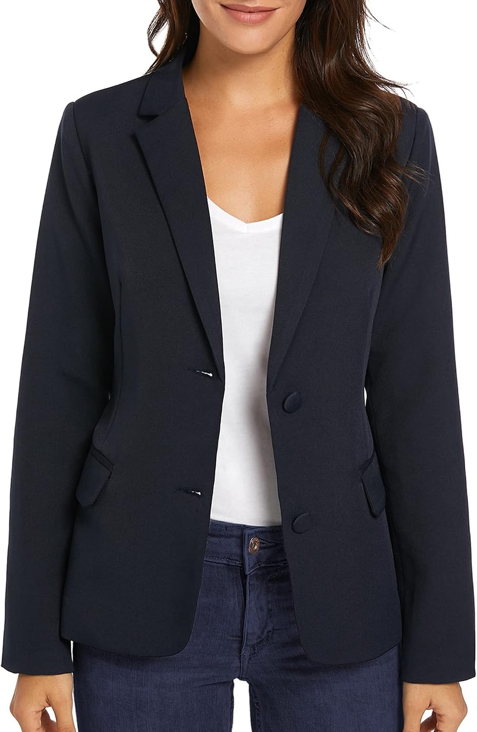 image:imageLookbookStore Blazers for Women Business Casual Long Sleeves Suit JacketsTwo Buttons Navy