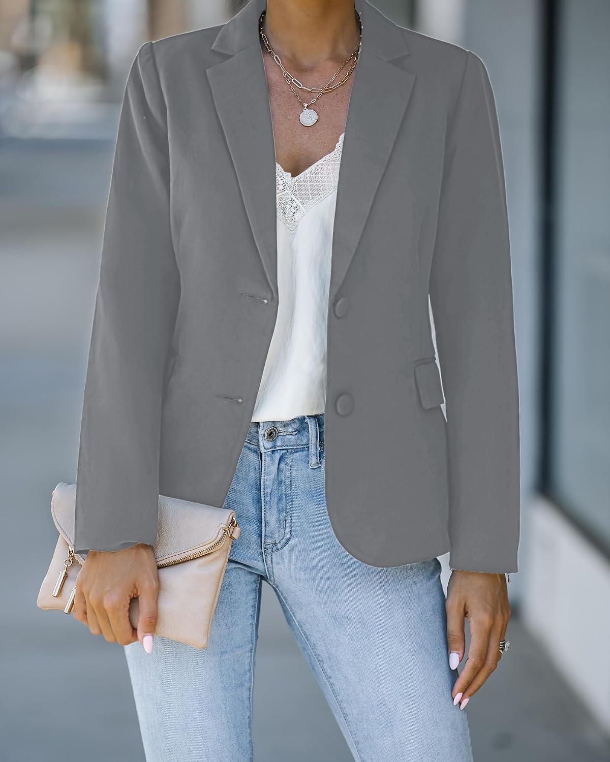 image:imageLookbookStore Blazers for Women Business Casual Long Sleeves Suit JacketsDark Grey
