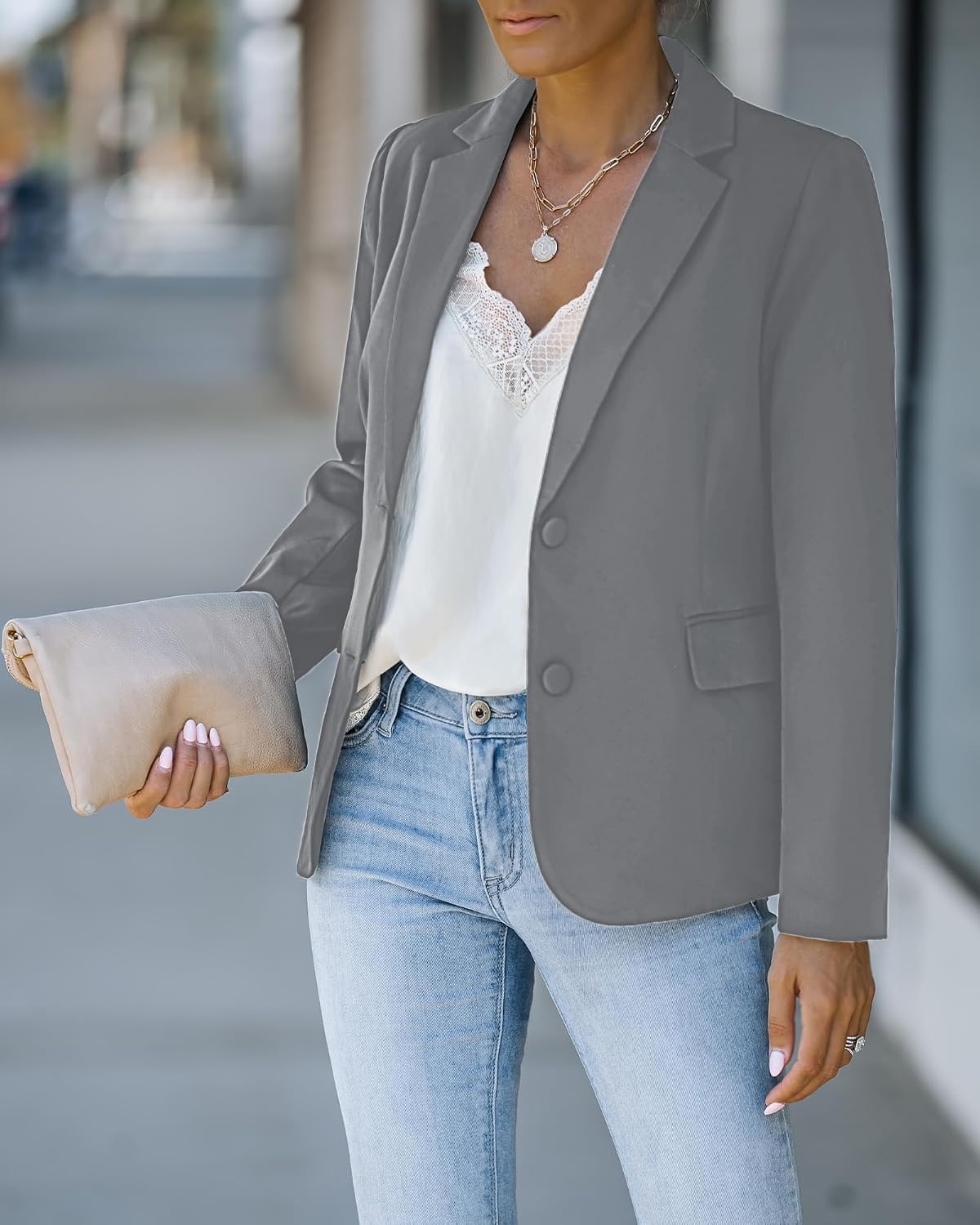 image:imageLookbookStore Blazers for Women Business Casual Long Sleeves Suit JacketsDark Grey