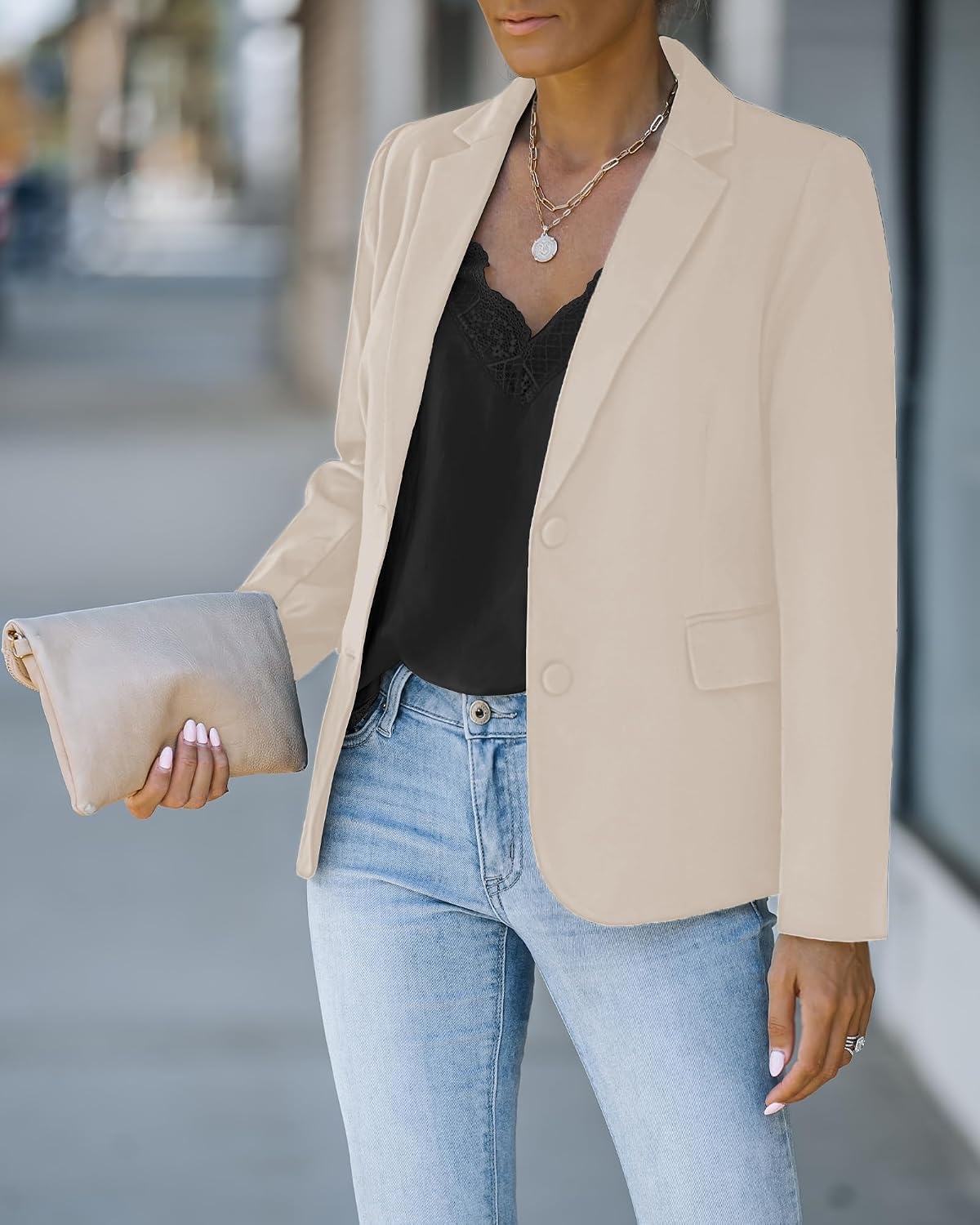 image:imageLookbookStore Blazers for Women Business Casual Long Sleeves Suit JacketsOatmeal