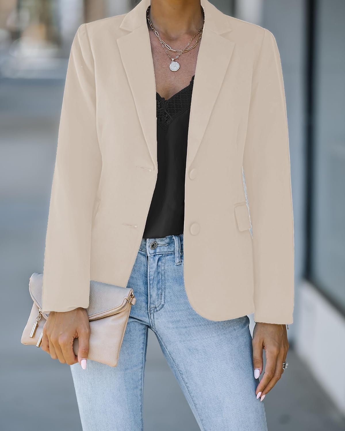 image:imageLookbookStore Blazers for Women Business Casual Long Sleeves Suit JacketsOatmeal