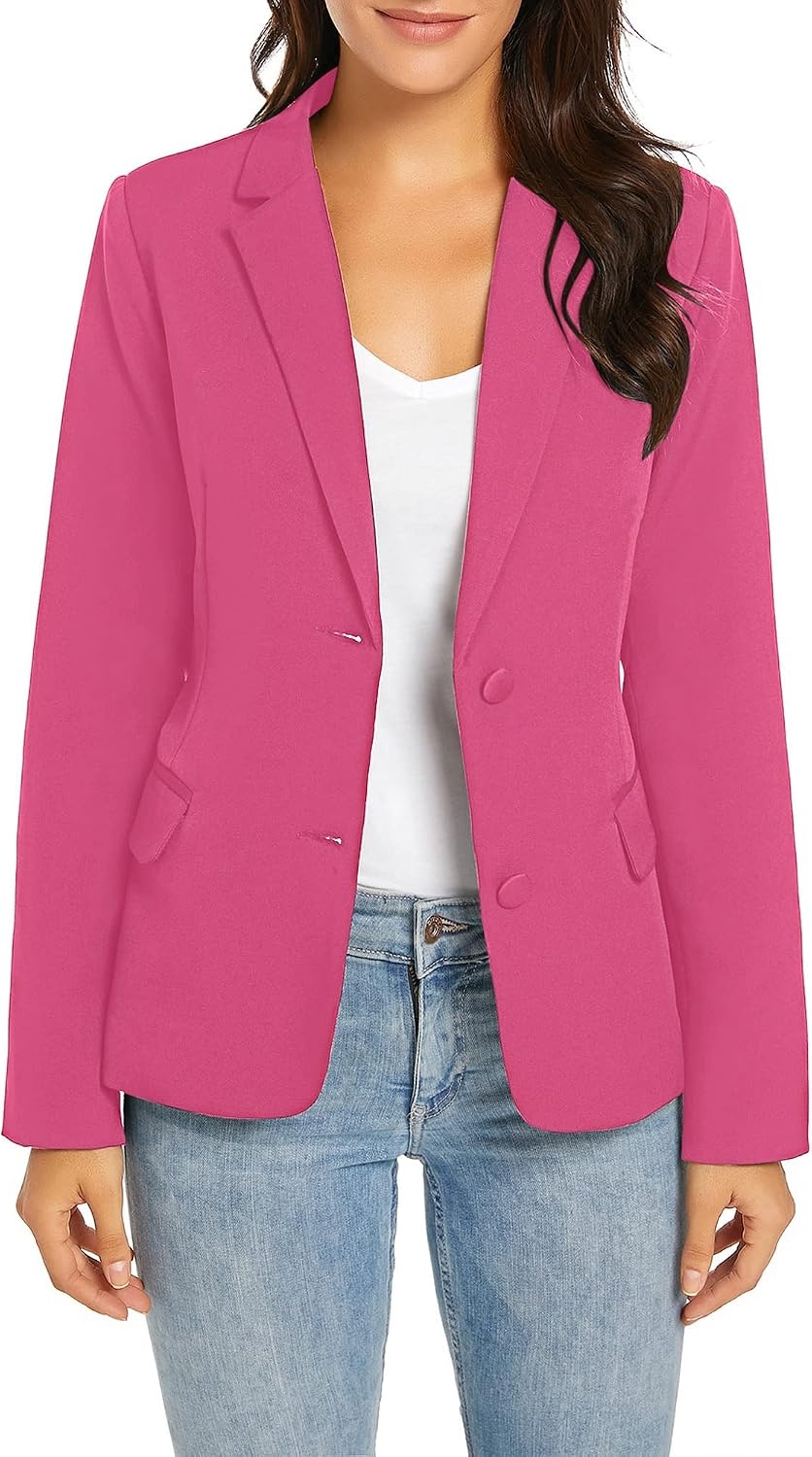 image:imageLookbookStore Blazers for Women Business Casual Long Sleeves Suit JacketsTwo Buttons Hot Pink